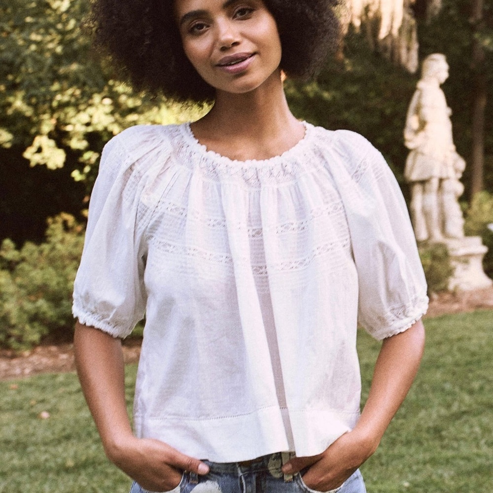 THE GREAT Prairie Bird Blouse in White